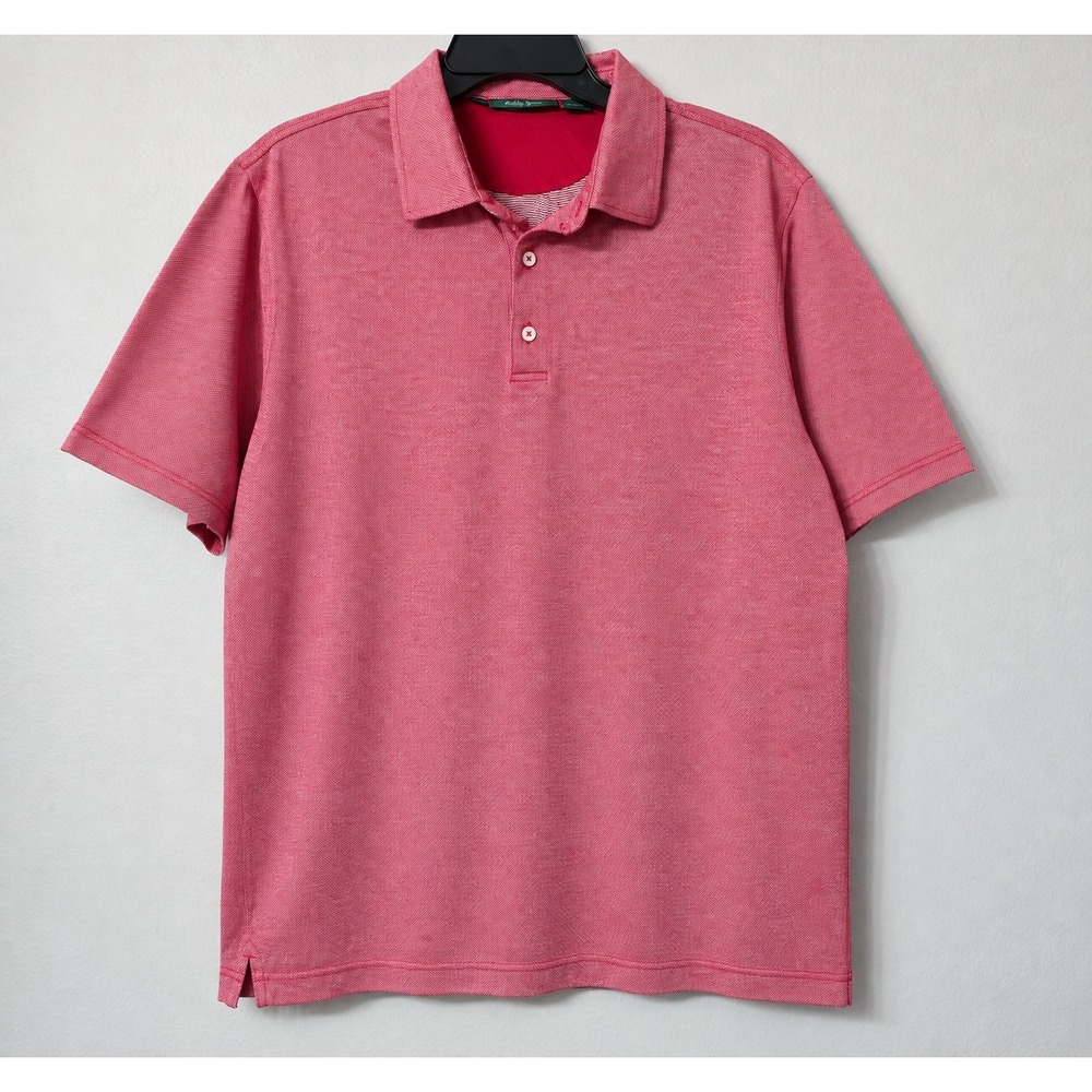 Bobby Jones Mens XL Red White Micro Pattern Cotton Short Sleeve Polo Golf Shirt